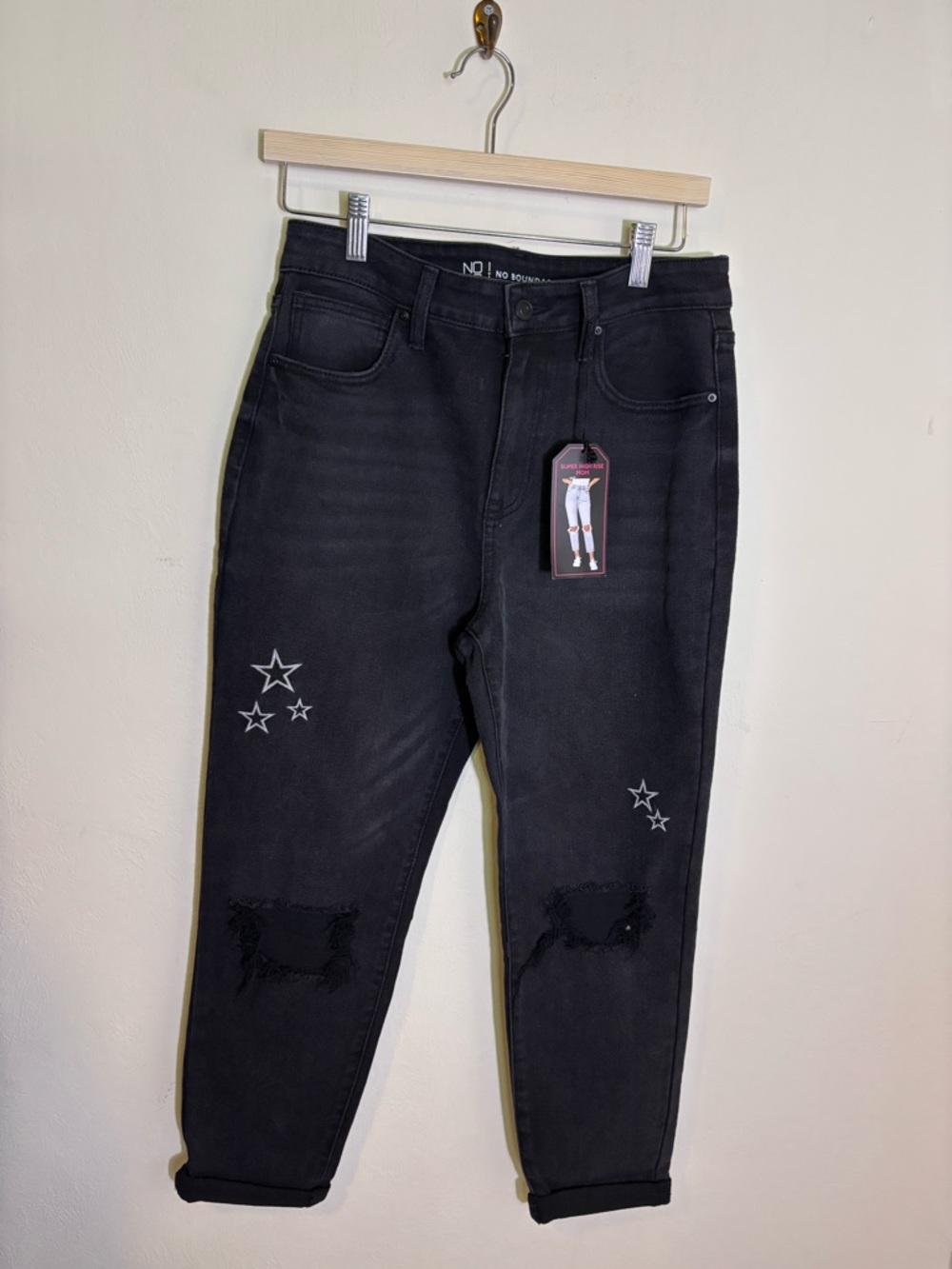 No Boundaries Black Star Embroidered Boyfriend Jeans